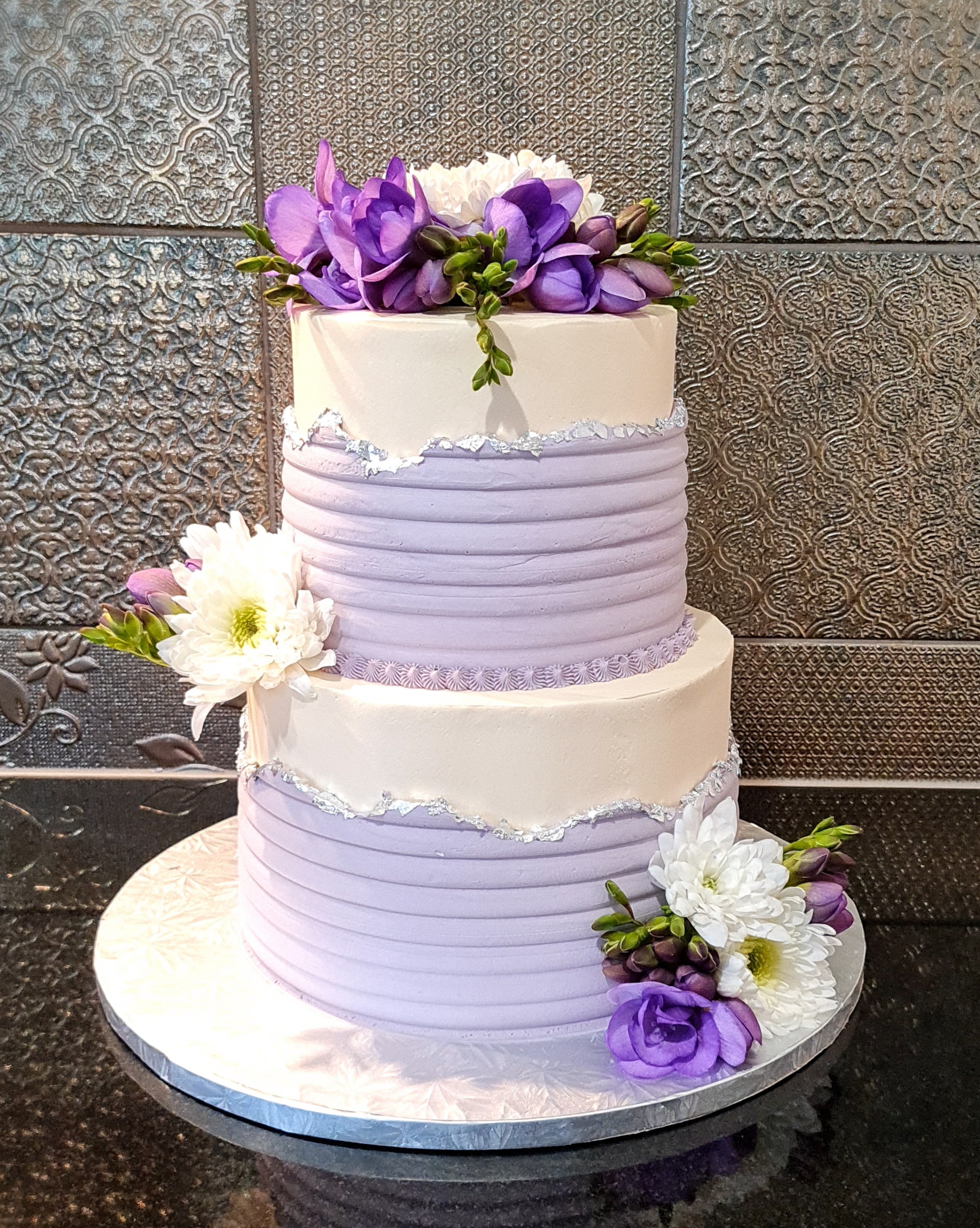 Lavender and White Floral Anniversary Cake for romantic celebration